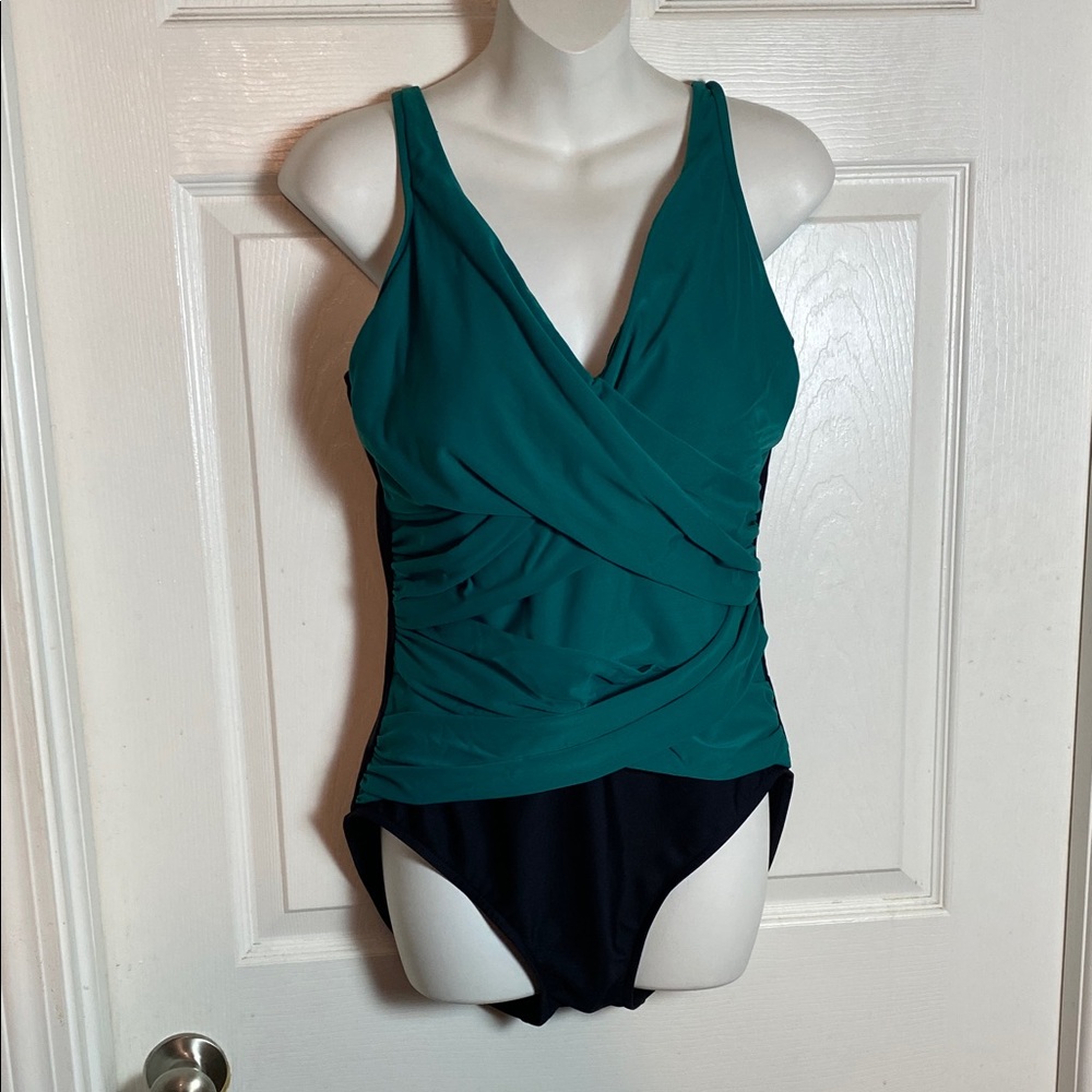 MiracleSuit Meagan  Teal and Black Women's One-Piece Swimsuit Slimming